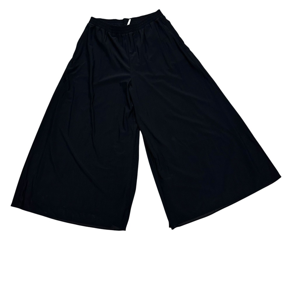 Halara Cropped Pants Womens Size Large Tall Black Wide Leg Sheer Lined Pockets